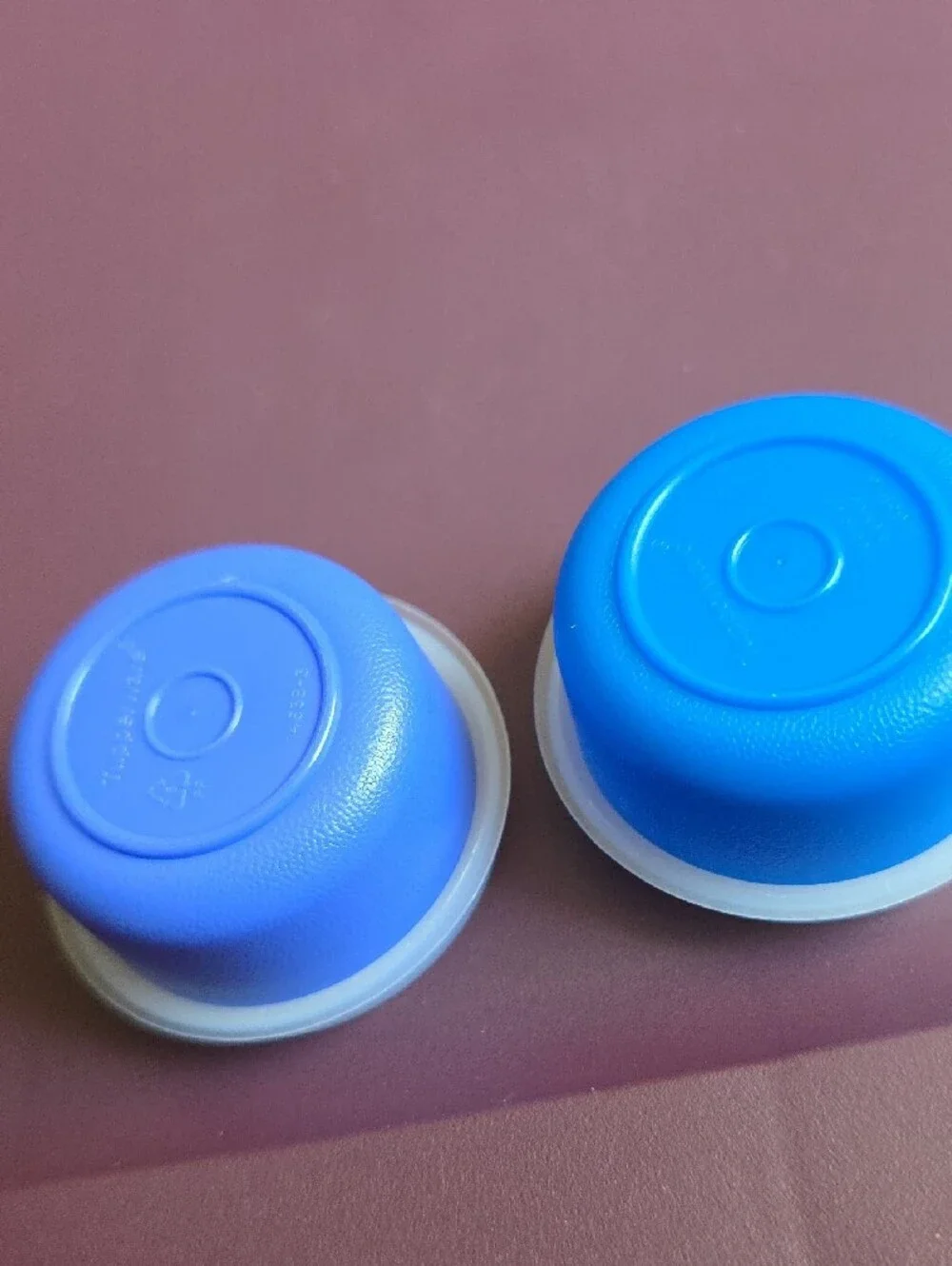 Tupperware Smidget Blue and Purple Round Storage Containers with Lids. 1oz